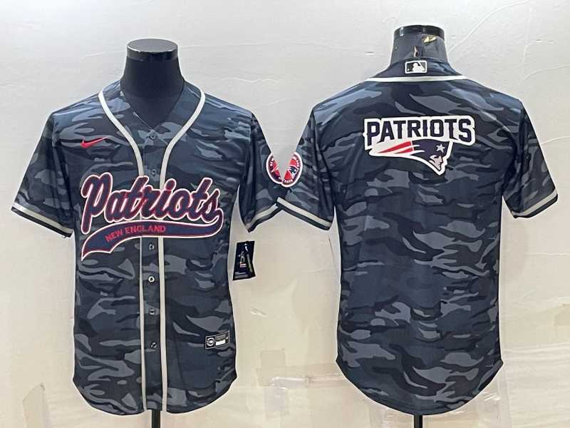 Mens New England Patriots Grey Camo Team Big Logo With Patch Cool Base Stitched Baseball Jersey->new england patriots->NFL Jersey